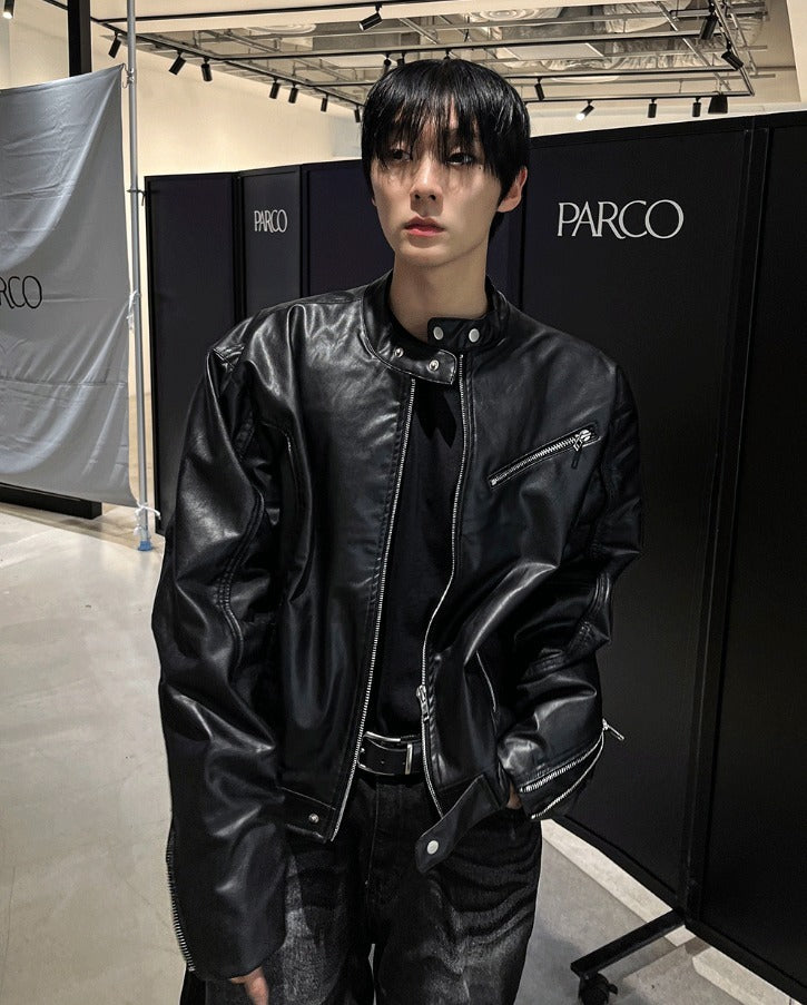 black up China leather jacket