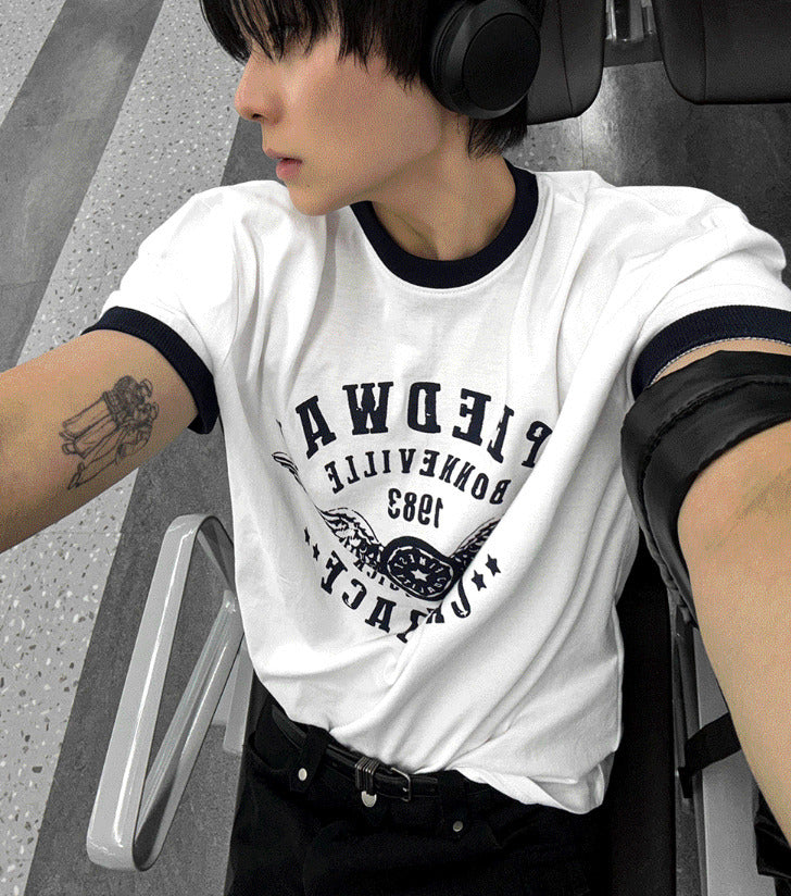 Printed Ringer Short-Sleeve Tee
