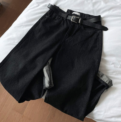 normal black wide denim pants