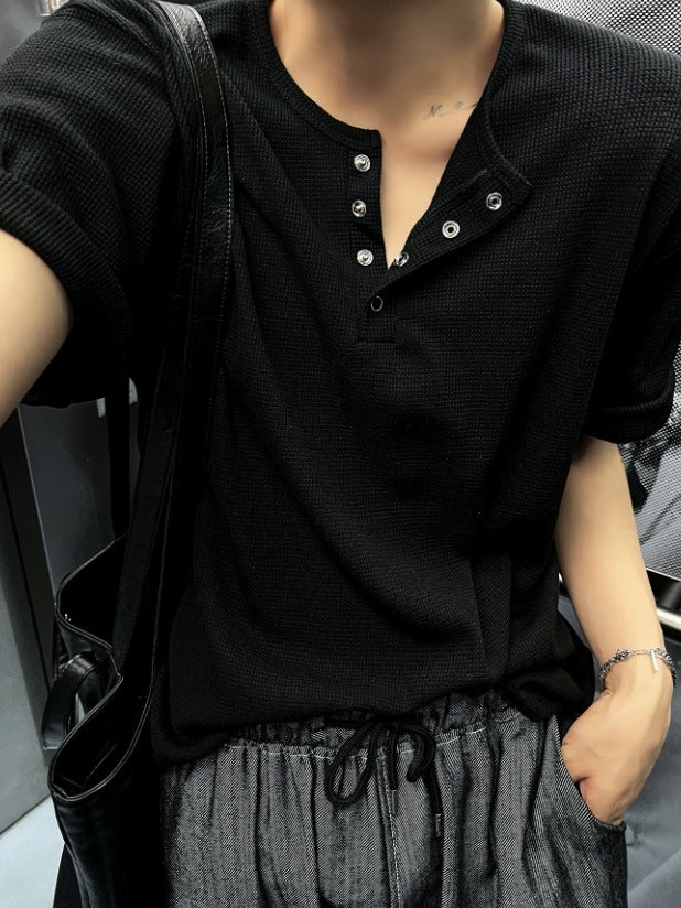 Rashkan Waffle Henley Neck Short Sleeve