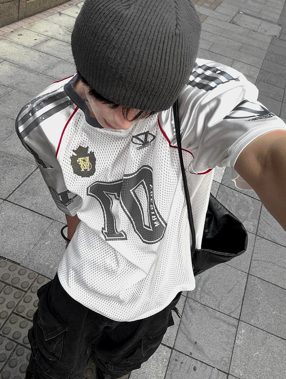 Matte Black & Silver White Track Short-Sleeve Tee