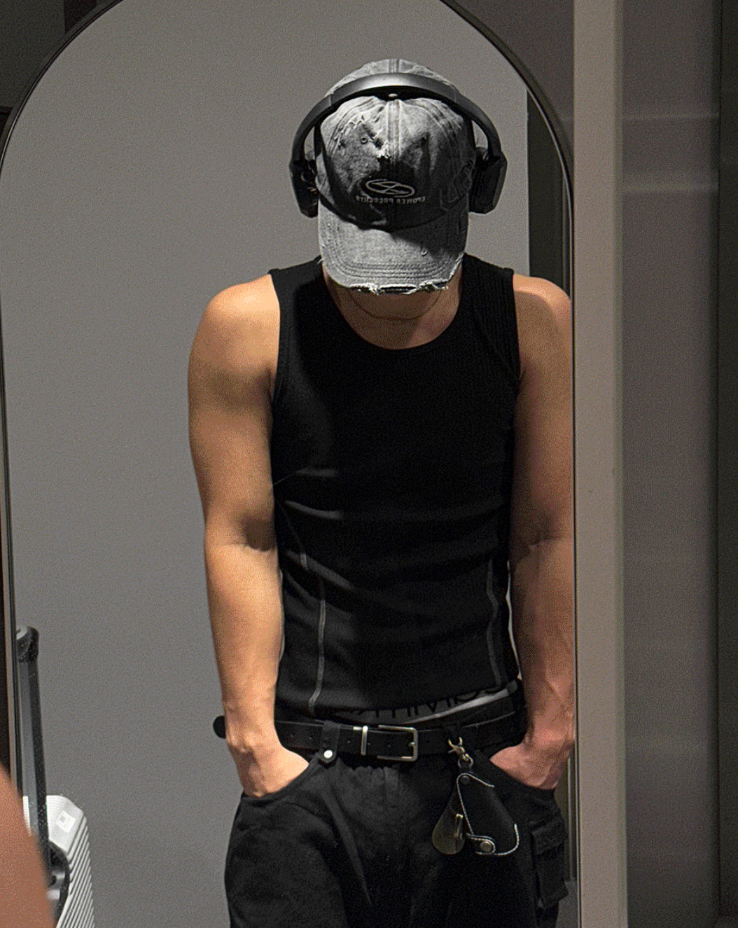 Washed Black Denim Distressed Baseball Cap