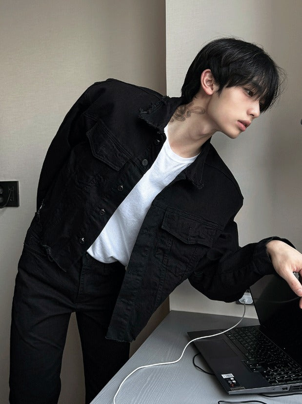 Damage Over Black Denim Jacket