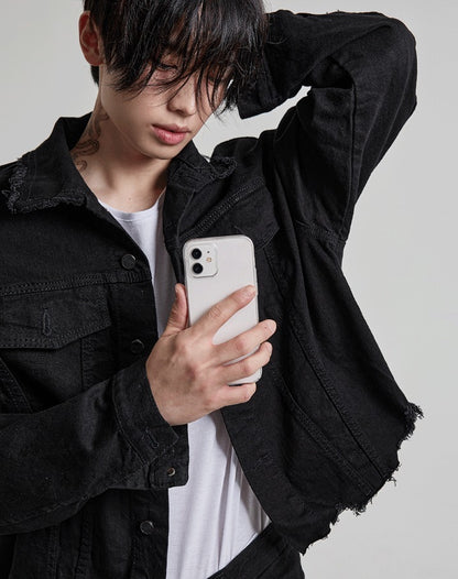 Damage Over Black Denim Jacket