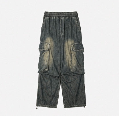 Summer Cool Cargo Banding Denim Pants