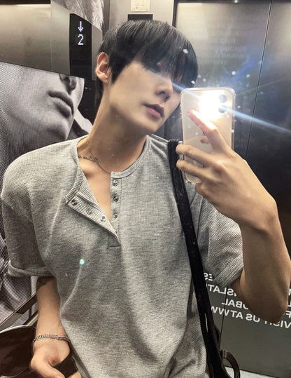 Rashkan Waffle Henley Neck Short Sleeve