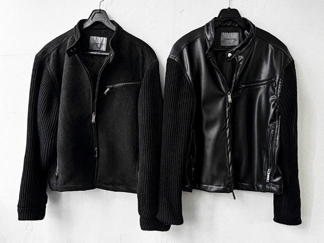 Deep black knit suede jacket [Deep black]