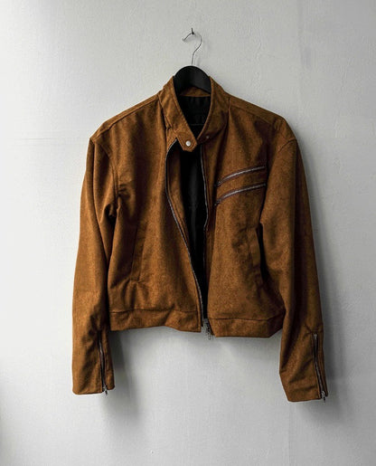 Dutzby Double Zipper Tweed Suede Biker Jacket