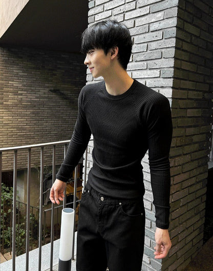 muscle-fit raglan ribbed knitwear