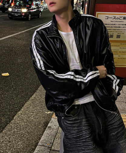 glossy track windbreaker