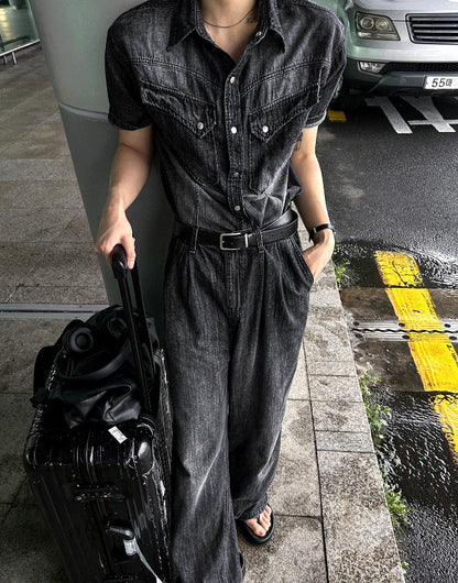 Cool Washing Pintuck Linen Denim Pants