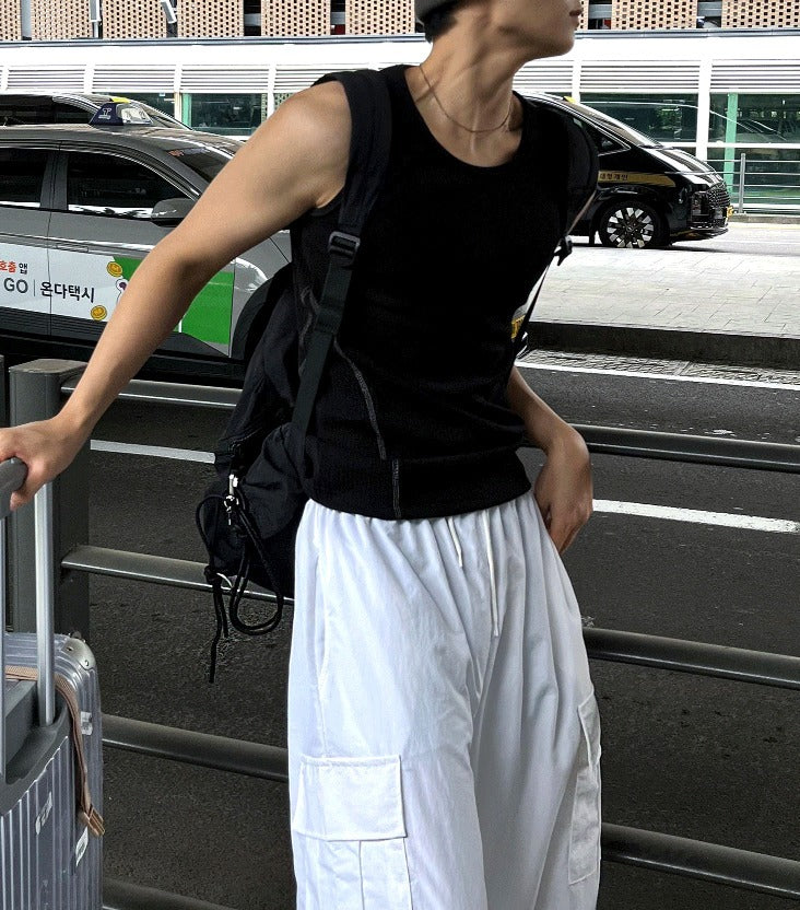 Muscle fit side stitch ribbed sleeveless for inner wear