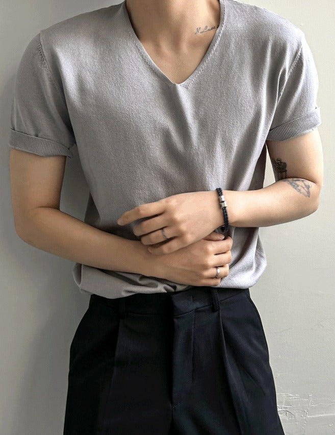 Ice Tencel V-Neck Short Sleeve Knit