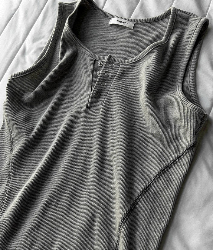 Henley Neck Side Track Muscle Fit Sleeveless