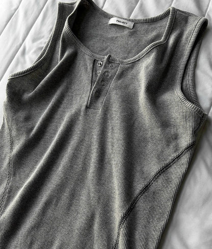 Henley Neck Side Track Muscle Fit Sleeveless