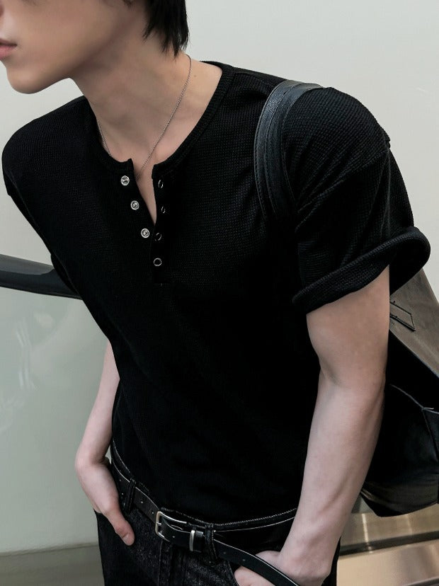 Rashkan Waffle Henley Neck Short Sleeve