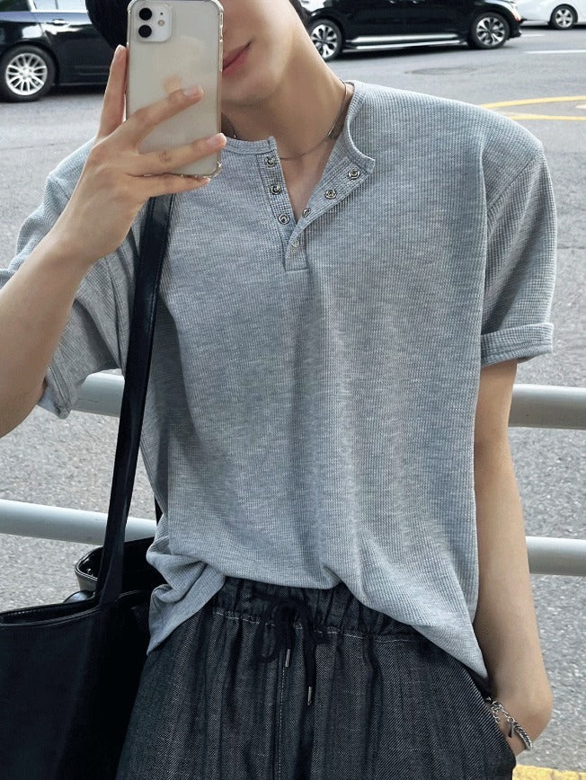 Rashkan Waffle Henley Neck Short Sleeve