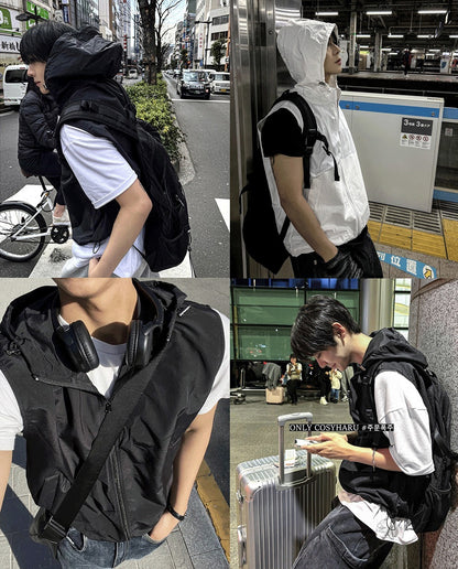 crop nylon hooded vest