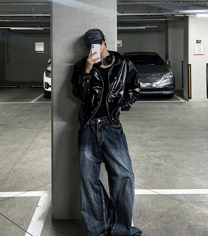 lochammu two-way glossy windbreaker jacket