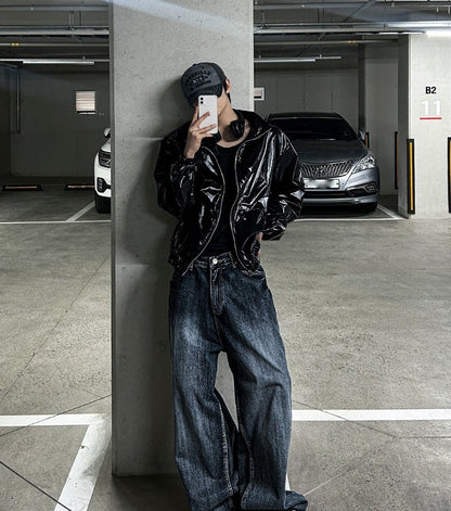 lochammu two-way glossy windbreaker jacket