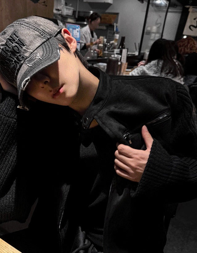 Deep black knit suede jacket [Deep black]