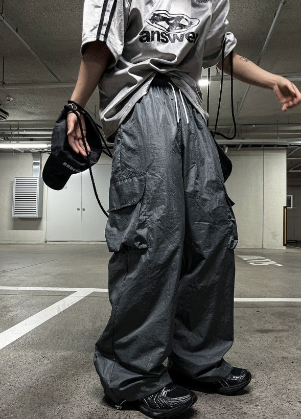 Glossy Wide Gorpcore Nylon Jogger Pants