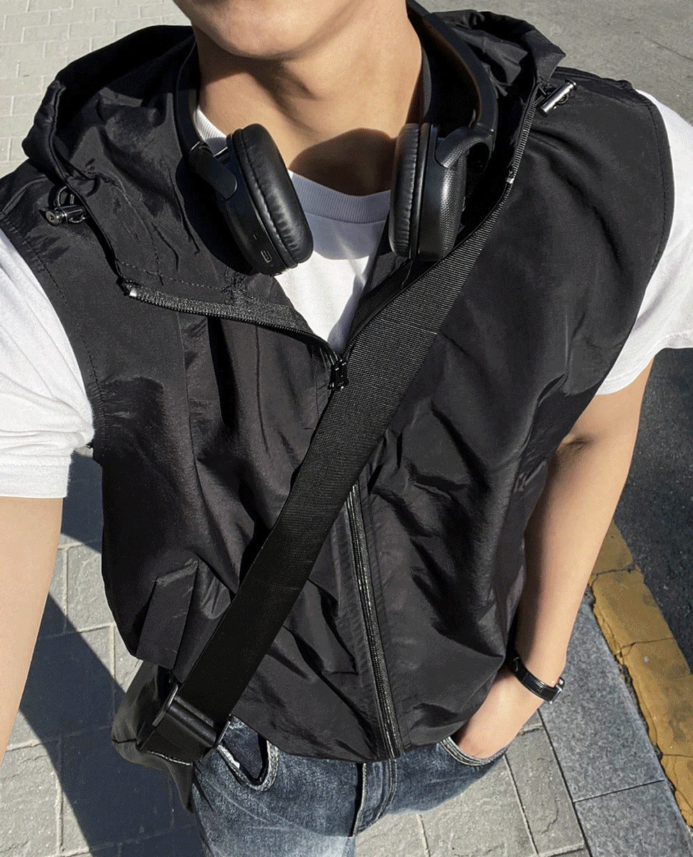 crop nylon hooded vest