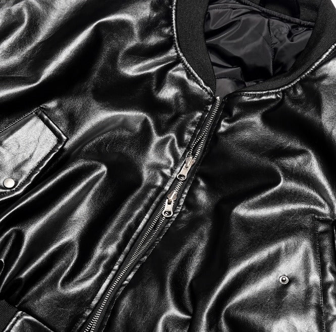 Dominic Vegan Leather Cropped Bomber Jacket