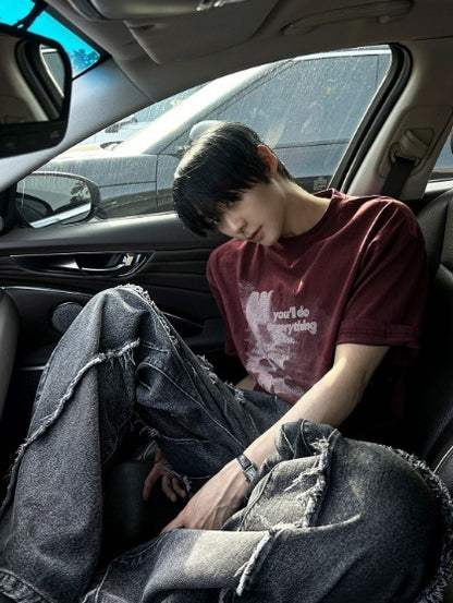 torando cut-off wide denim pants