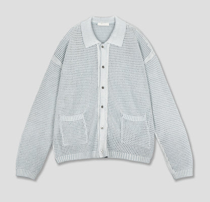 Linen Waffle Two-Tone Knit Cardigan