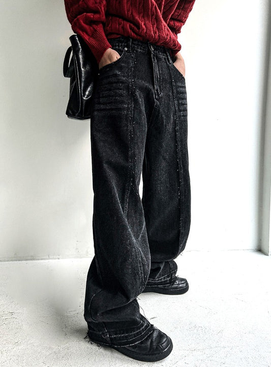 cut-off wide denim pants