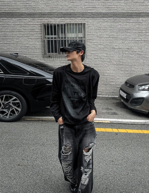 Secret Printing Long Sleeve Loose Fit T-shirt