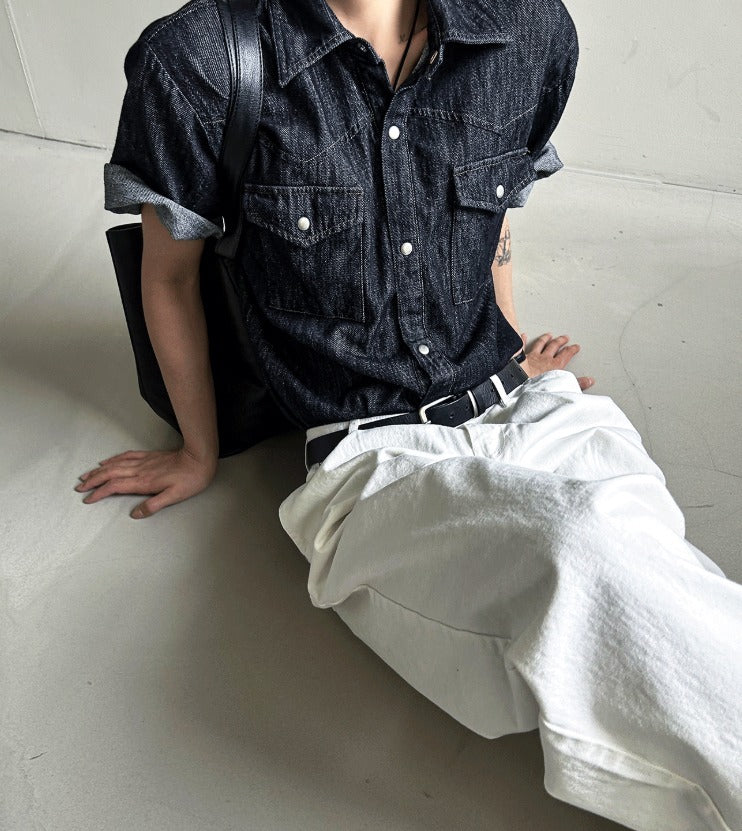 Western summer denim short-sleeved shirt