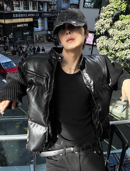 Deep Black Knit Leather Padding