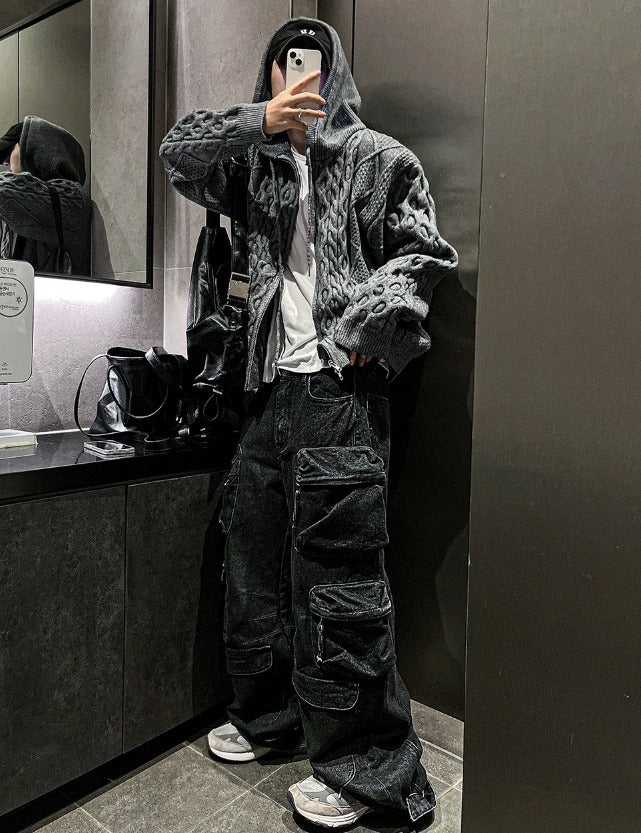 multi pocket cargo denim pants