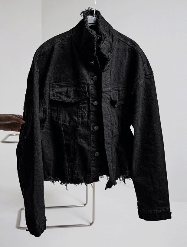 Damage Over Black Denim Jacket