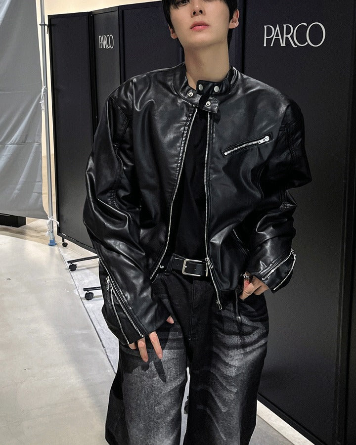 black up China leather jacket