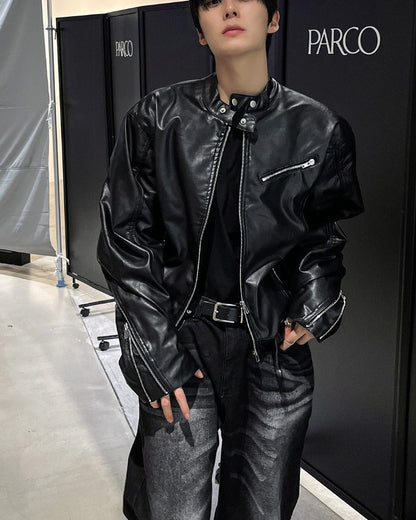 black up China leather jacket
