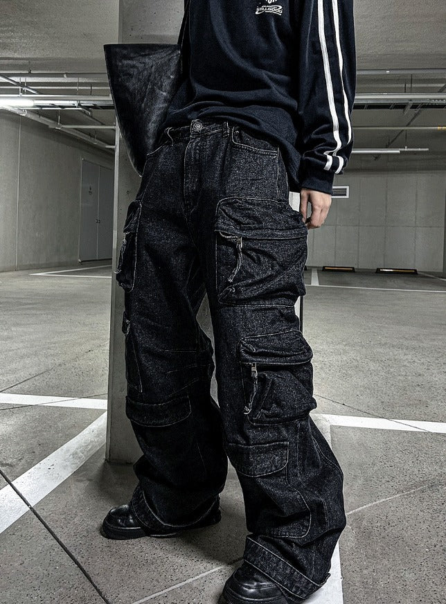 multi pocket cargo denim pants