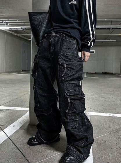 multi pocket cargo denim pants