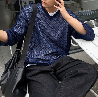 Oversized V-Neck Mesh Knit
