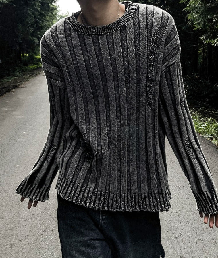 Dying Pigment Wash V-Neck Knitwear