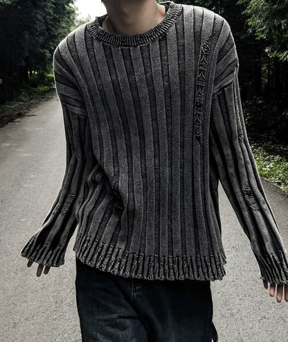 Dying Pigment Wash V-Neck Knitwear