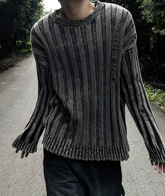 Dying Pigment Wash V-Neck Knitwear