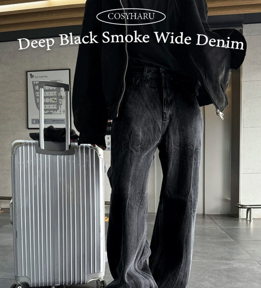Deep Black Smoke Wide Denim Pants