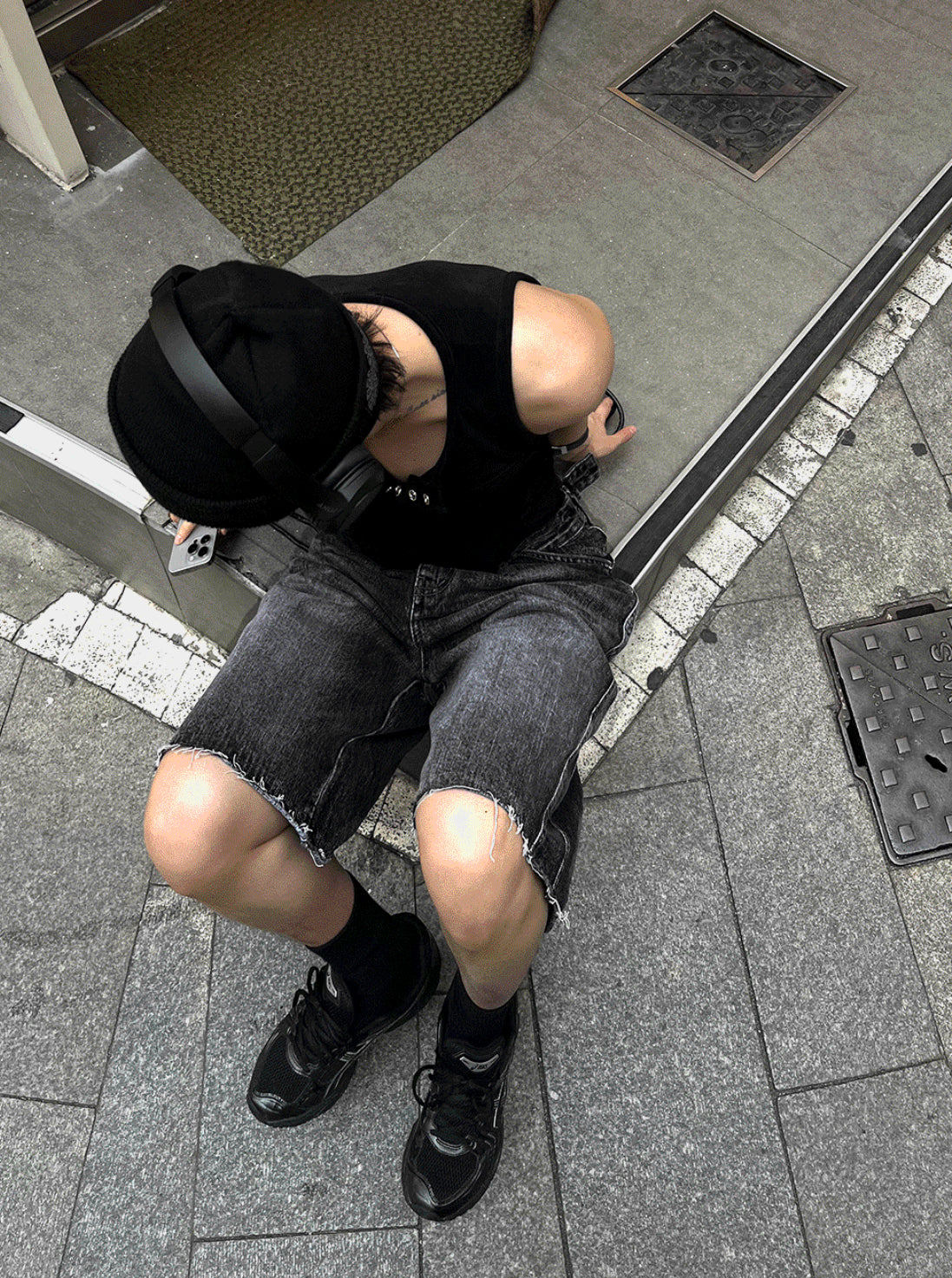 Black Washed Denim Bermuda Shorts Pants