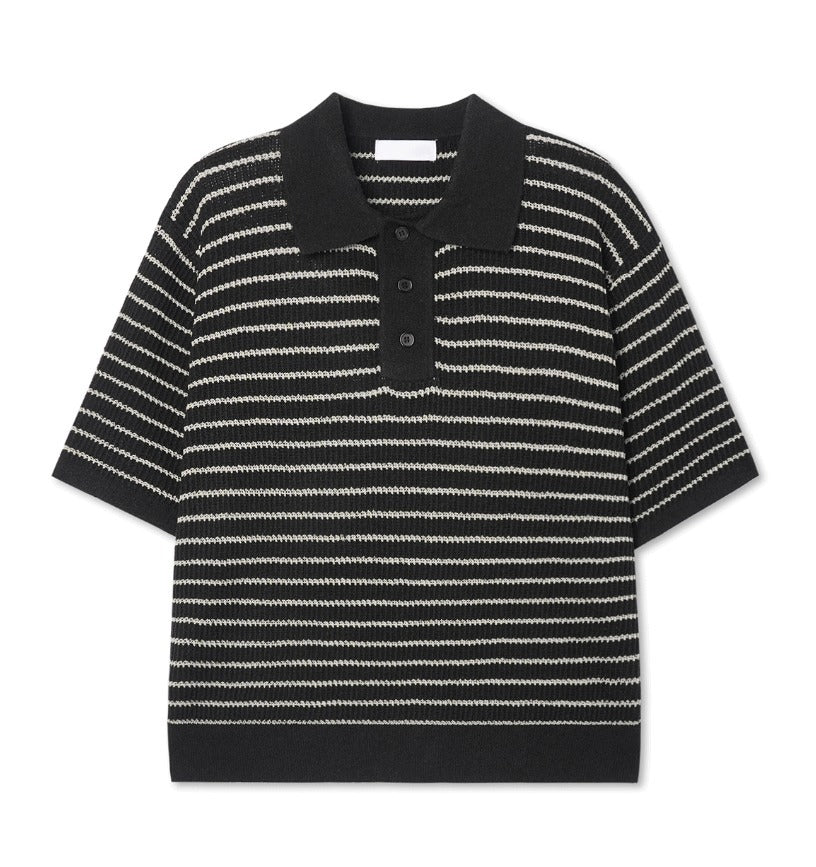 lewen stripe collar short-sleeved knit