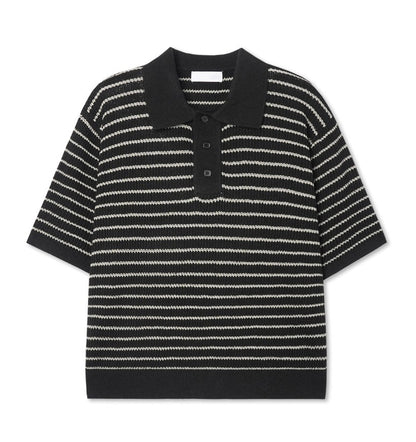 lewen stripe collar short-sleeved knit