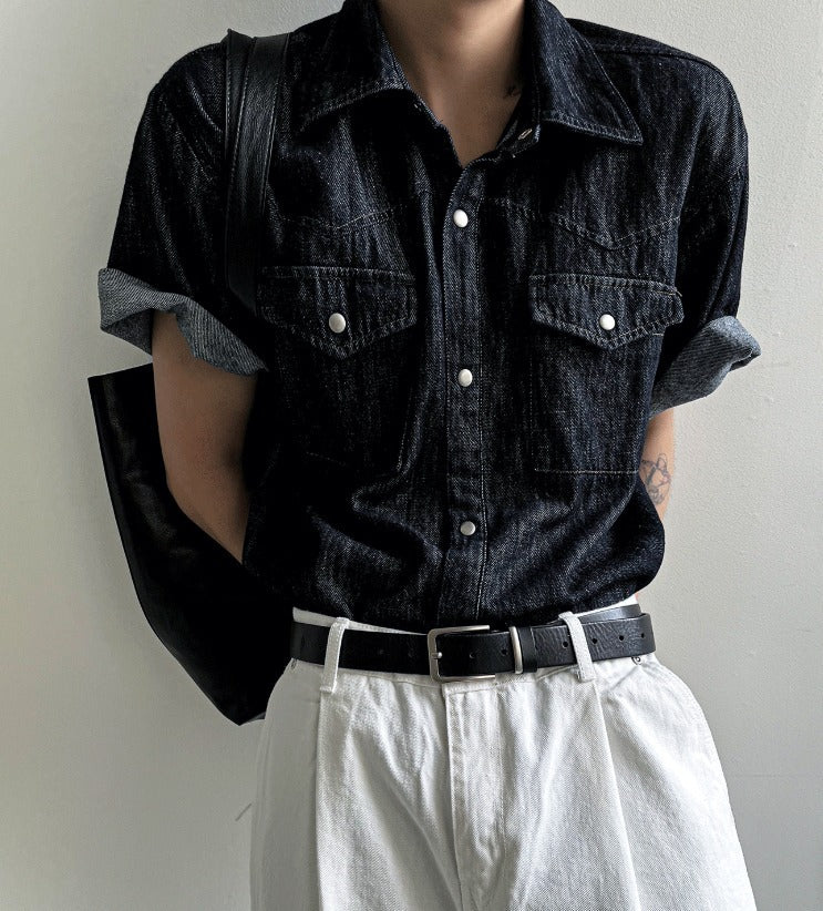 Western summer denim short-sleeved shirt