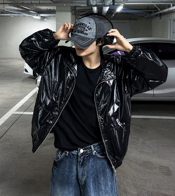 lochammu two-way glossy windbreaker jacket